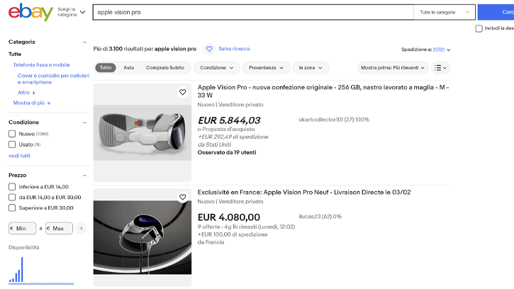 Immagine di Apple Vision Pro, ci sono già i bagarini su eBay che lo vendono a 5mila euro