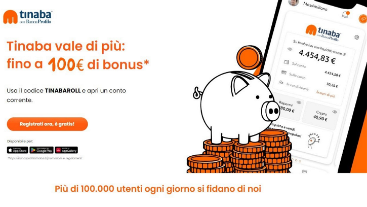 Immagine di Aprendo un conto Tinaba ottieni  subito 100€ di bonus!