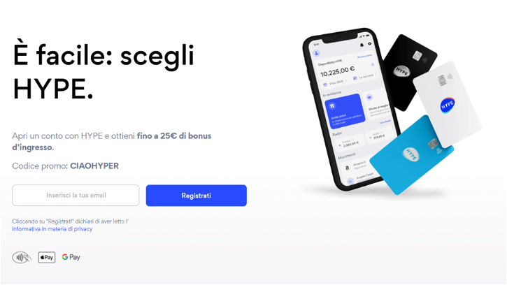 Immagine di Scegli il tuo conto Hype e ricevi fino a 25€ di bonus con questo CODICE SCONTO!