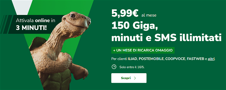 Immagine di Passa a Very Mobile: 150GB a 5,99€ al mese, e la prima ricarica è GRATIS!