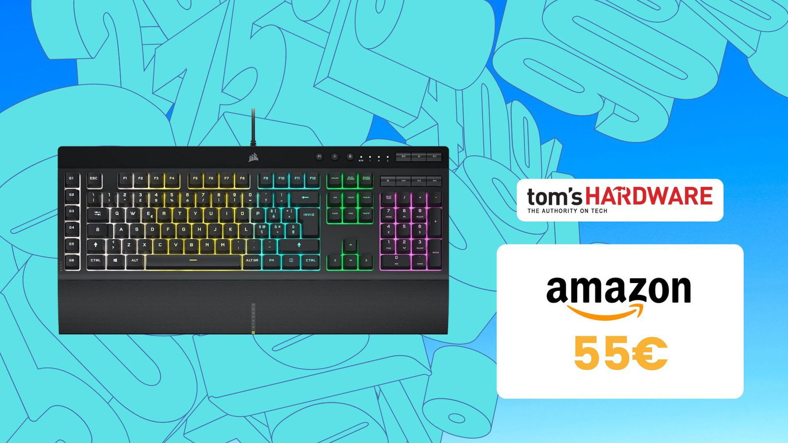 Immagine di Reattiva, con poggiapolsi e in SUPER SCONTO: tastiera da gaming Corsair K55 RGB PRO a SOLI 55€!