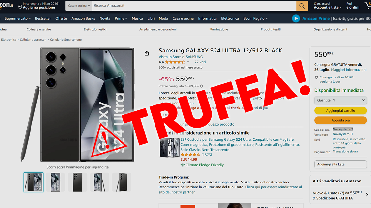 Immagine di Galaxy S24 Ultra a 550€, fate ATTENZIONE a questo scam