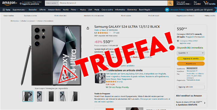 Immagine di Galaxy S24 Ultra a 550€, fate ATTENZIONE a questo scam