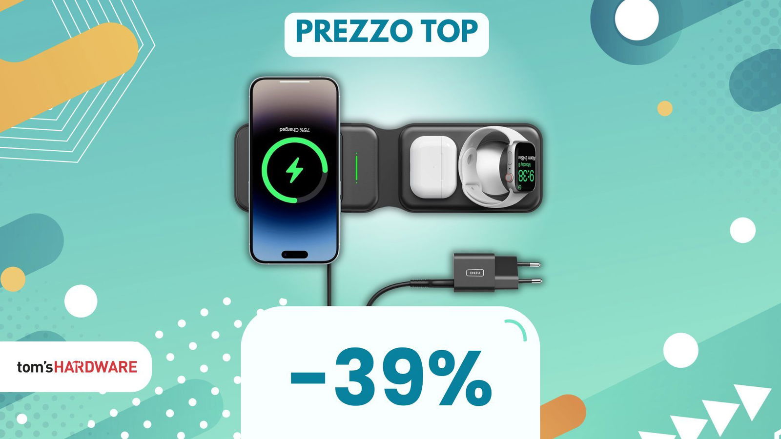 Immagine di Un solo caricatore, tre dispositivi Apple, e CHE SCONTO! (-39%)