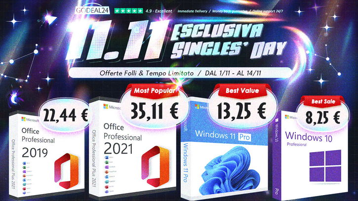 Immagine di Singles' Day: Office 2021 e Windows 11 a partire da 10€