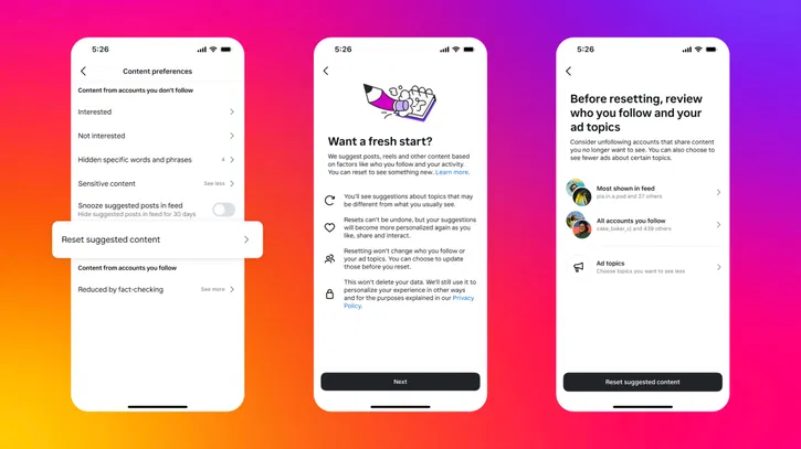 Immagine di Instagram introduce il reset dei contenuti consigliati