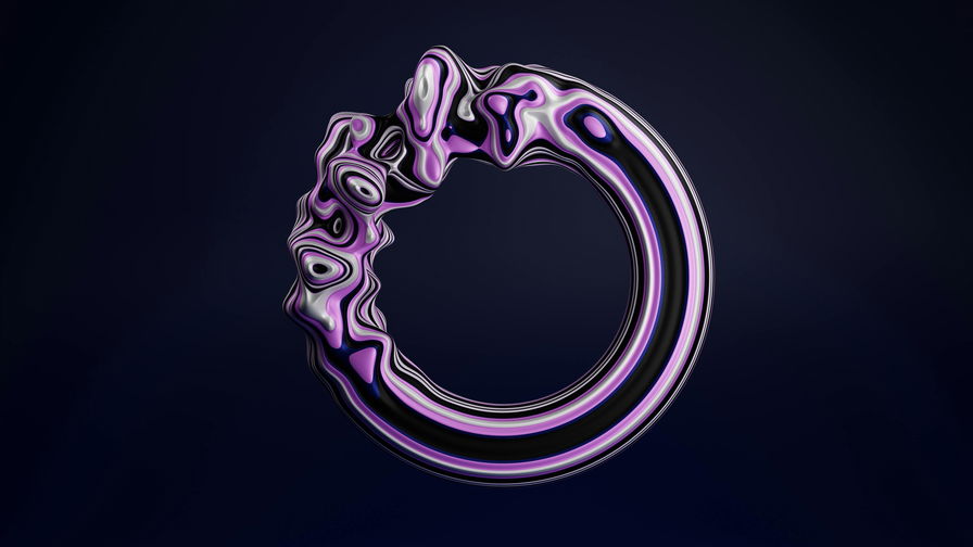 Scultura Astratta Ad Anello 3 D Con Onde Viola - Image