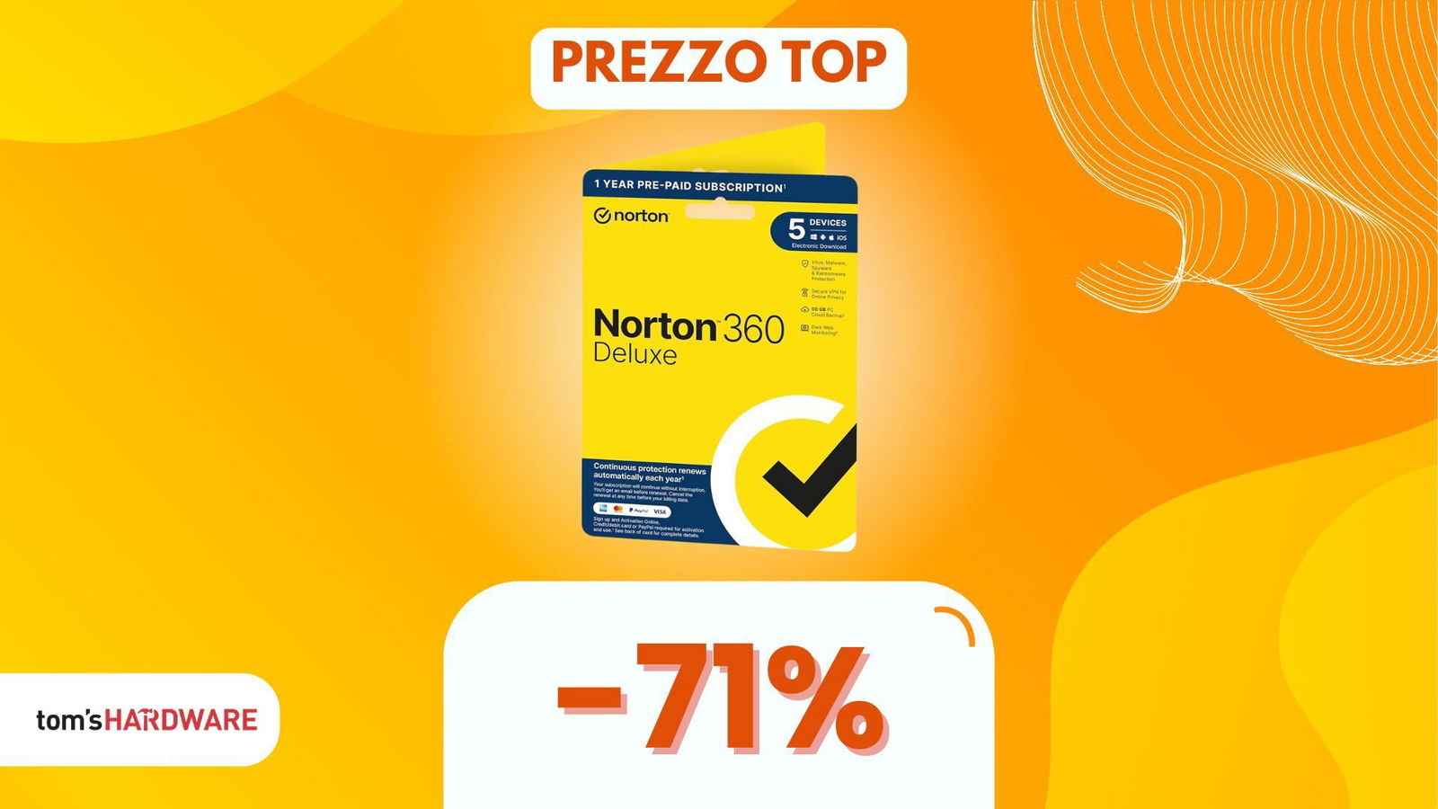 Immagine di Sicurezza totale per tutta la famiglia: Norton 360 Deluxe con MEGA SCONTO del 71%!