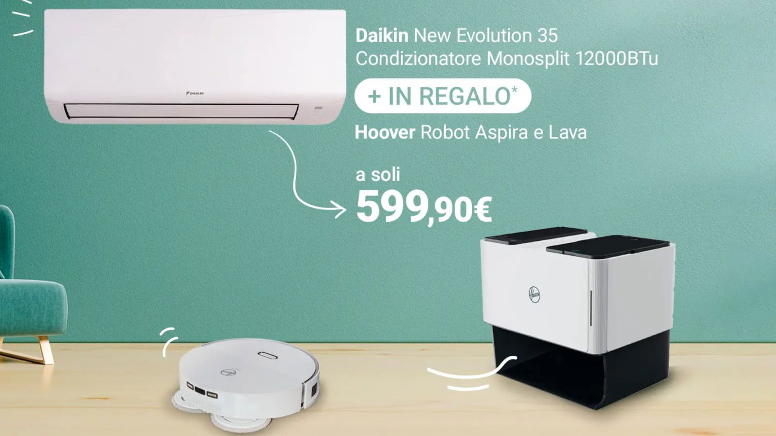 Immagine di Un robot aspirapolvere da 600€ gratis acquistando un nuovo climatizzatore. Ecco come fare