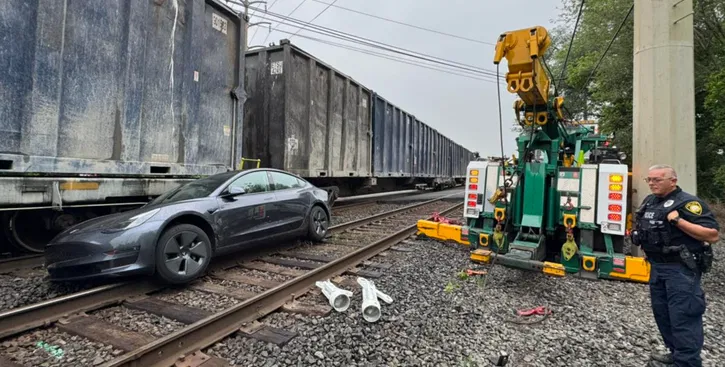 Immagine di Una Tesla a guida autonoma si blocca sui binari