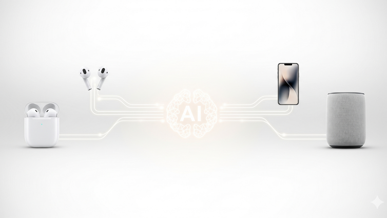 Immagine di iPhone ed AirPods in copertina, AI dietro le quinte