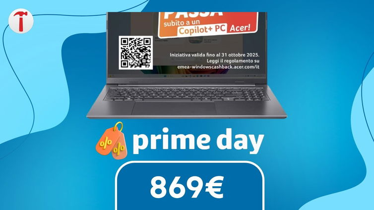 Immagine di Anche questo notebook Acer è su Prime: ottieni 100€ di cashback oltre allo sconto