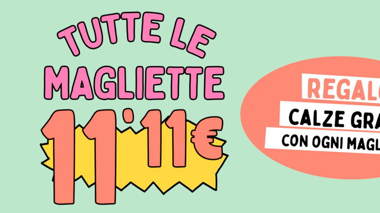 Immagine di Ultime ore di Single Day da Pampling: magliette a 11€ + calze in regalo!