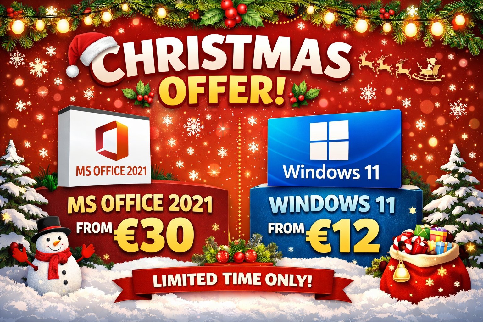 Regali di Natale al miglior prezzo con Windows 11 e Office 2021 a partire da soli 12€