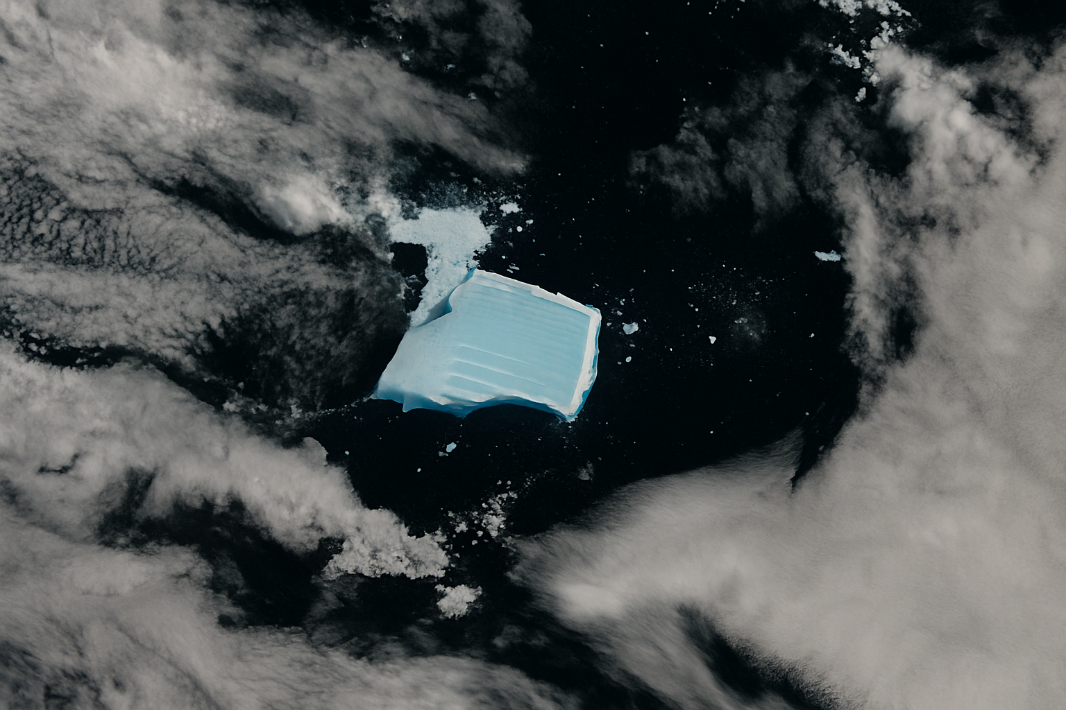 Un iceberg colossale mostra un bacino d’acqua anomalo