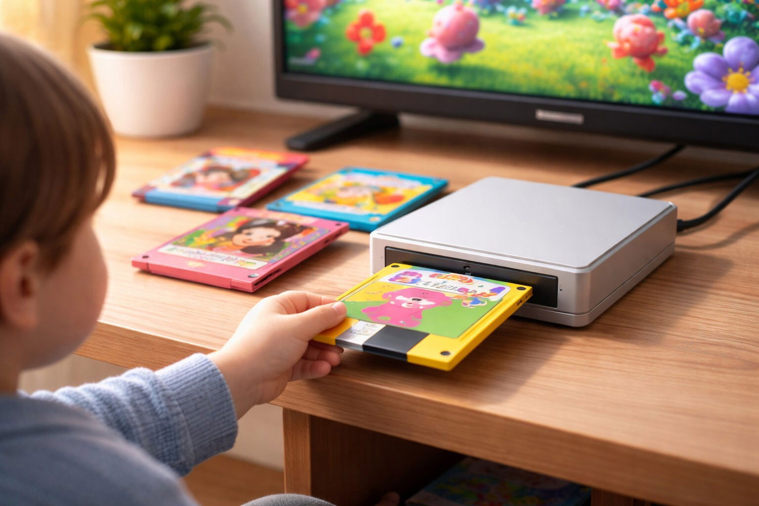 Questo papà usa i floppy disk per controllare la TV