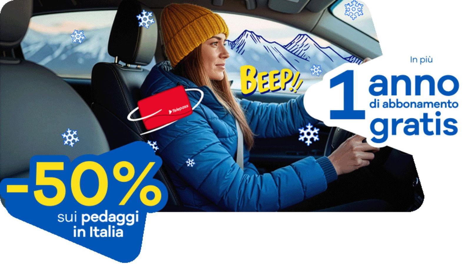 Immagine di Fai Telepass Sempre oggi e ottieni 1 anno gratis e 50% di sconto sui pedaggi!