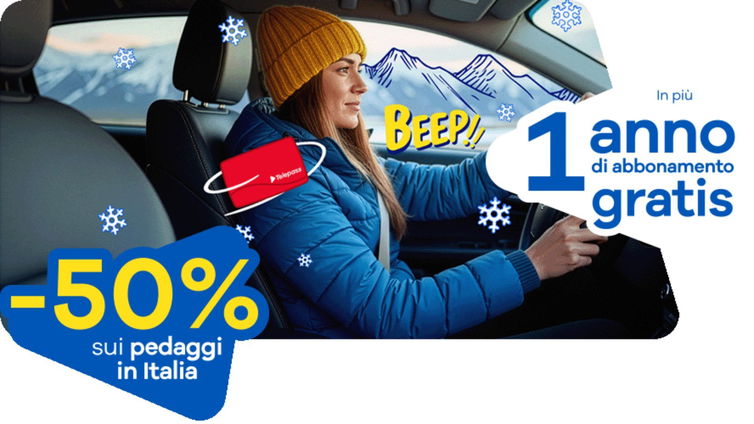 Immagine di Fai Telepass Sempre oggi e ottieni 1 anno gratis e 50% di sconto sui pedaggi!