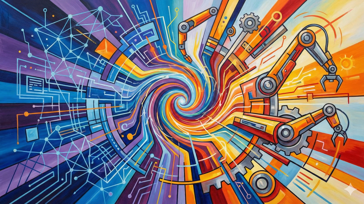 Immagine di IA fisica, macchine che si muovono e interagiscono con il mondo reale