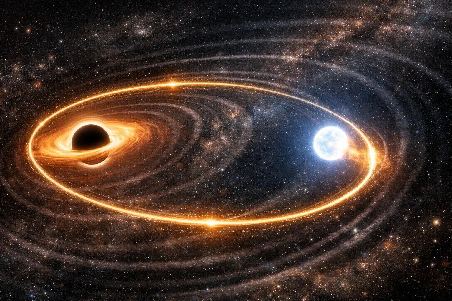 Buco nero e pulsar collidono in un'orbita ellittica