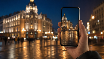 HONOR 600 Pro e fotografia notturna Smartphone usato per fotografare una città illuminata di notte