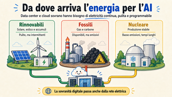 Fonti energetiche per l'AI Infografica sulle fonti energetiche per data center e AI