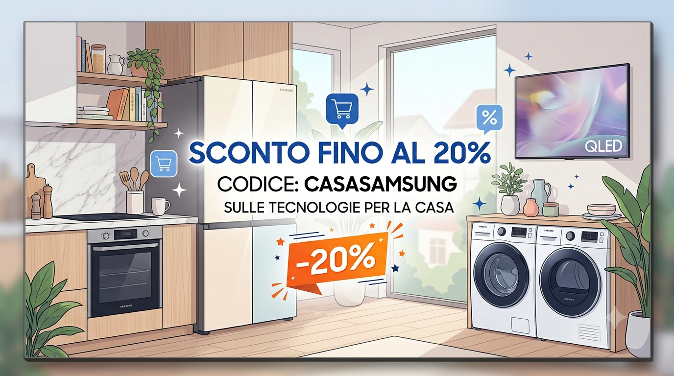 Samsung proroga il codice CASASAMSUNG: fino al 20% di sconto sugli elettrodomestici