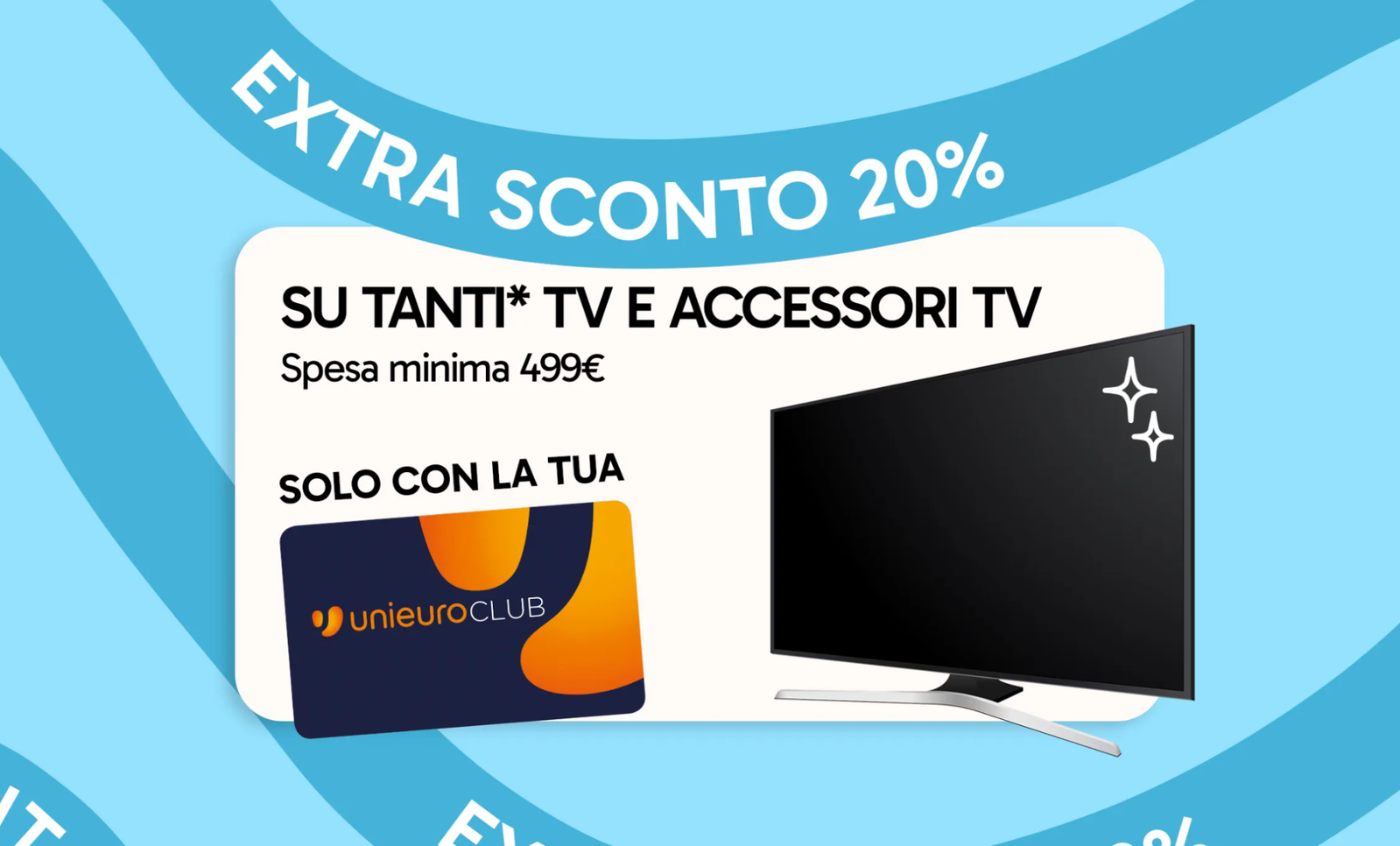 Vetrina di televisori moderni in negozio con cartelli promozionali di sconto