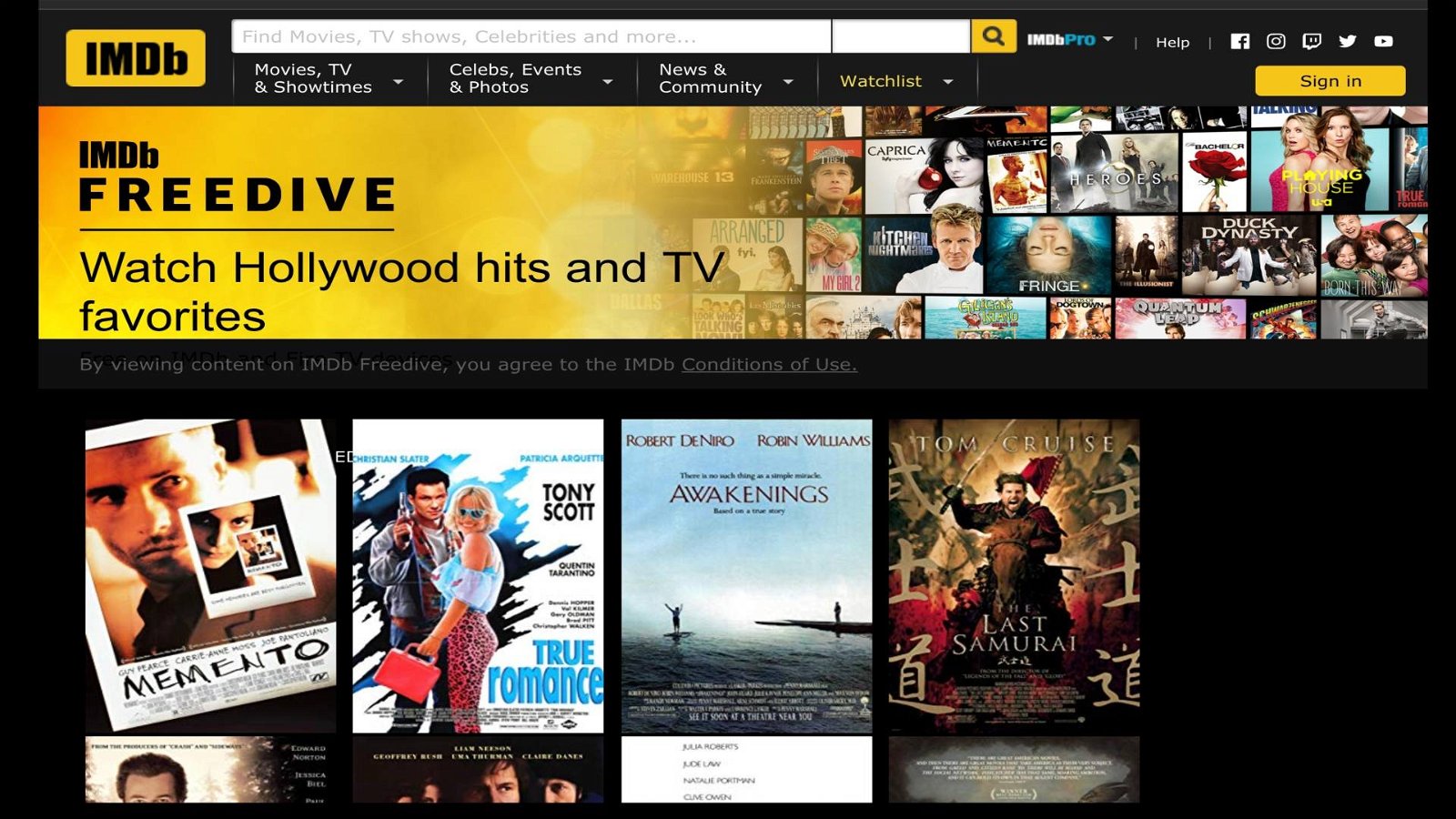Immagine di (Amazon) IMDB Freedive, streaming di film e serie TV gratuito basato sulla pubblicità