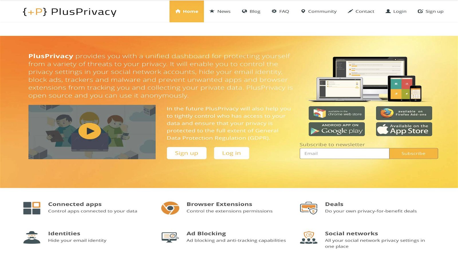 Immagine di PlusPrivacy per gestire la privacy di social network ed estensioni con un click. Un lodevole progetto UE