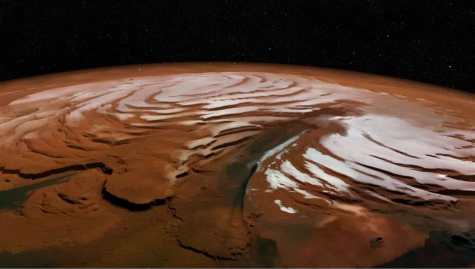 Immagine di Confermato: su Marte c'è acqua liquida sotto la calotta polare meridionale