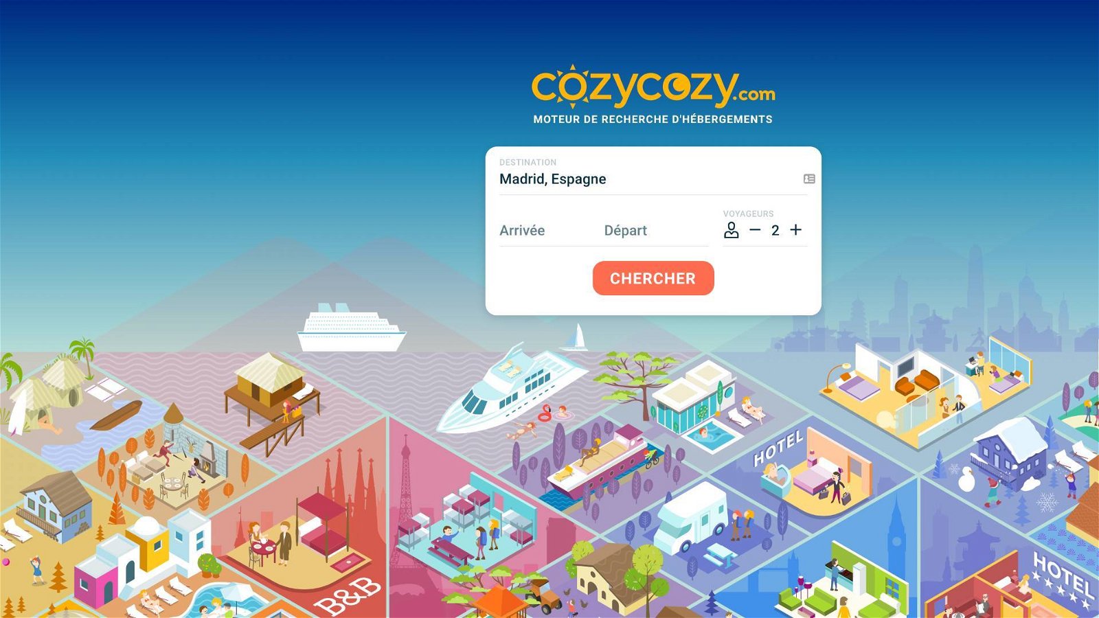 Immagine di CozyCozy aggrega le offerte di alberghi e appartamenti di Booking, Expedia, Tripadvisor e gli altri