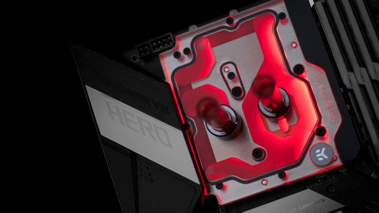 Immagine di ROG Crosshair VIII Hero, un monoblocco EK per raffreddare Ryzen 3000 e MOSFET