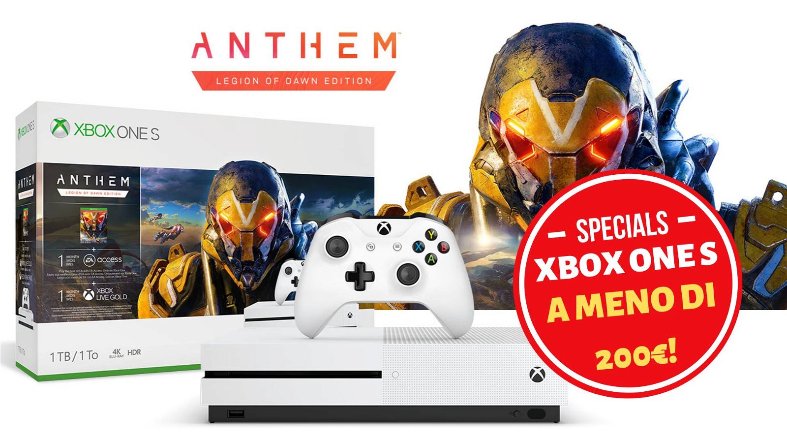 Immagine di Offerta Xbox One S a meno di 200€ con Anthem incluso