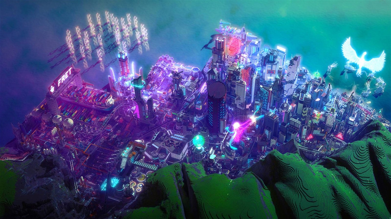 Immagine di Minecraft: giocatore crea una città ispirata a Cyberpunk 2077, ecco il video