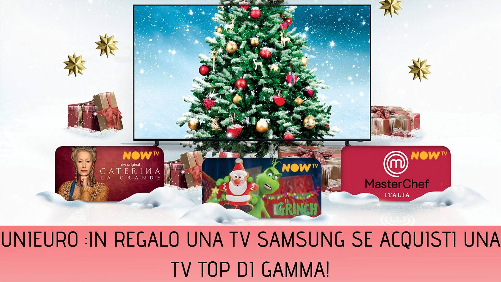 Immagine di Samsung a Natale raddoppia: acquista un TV top di gamma ricevi in regalo un altro TV e 12 mesi di NowTV