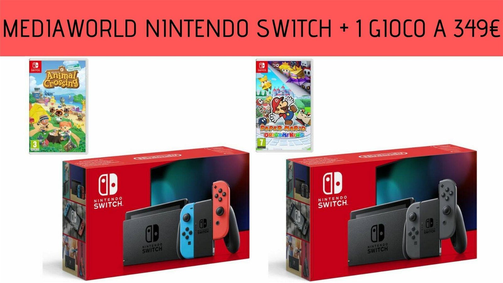 Immagine di Nintendo Switch + 1 gioco a 349€, anche a rate da MediaWorld