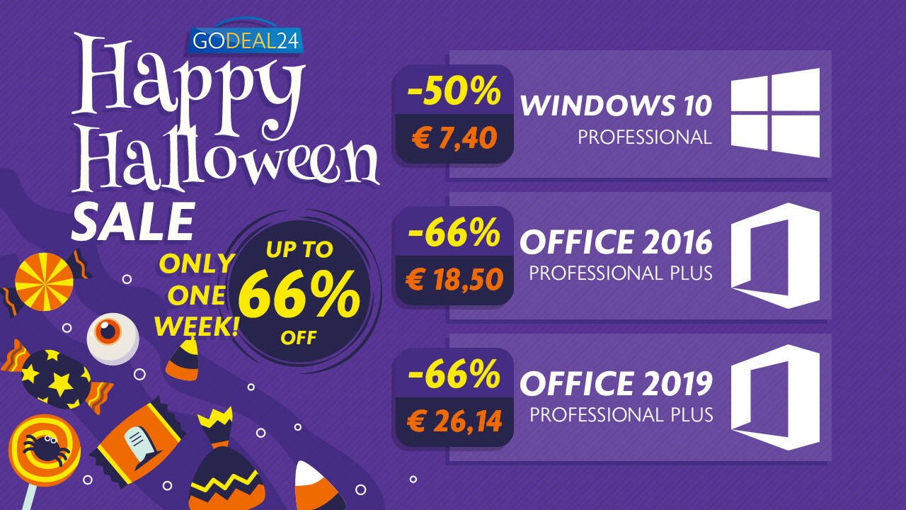 Immagine di Windows 10 a 6€ e Office a 15€, le offerte da paura di Halloween targate GoDeal24.com