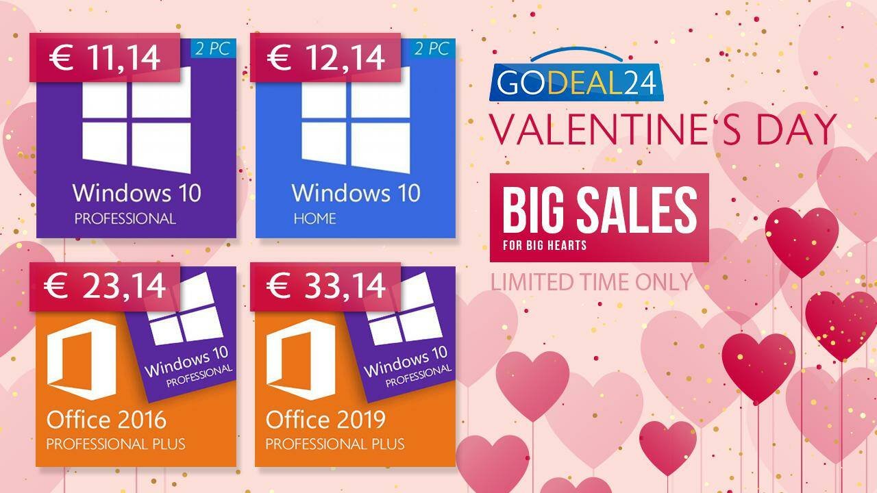 Immagine di Godeal24 vi ama: offerte pazzesche a San Valentino per Microsoft Office e Windows 10