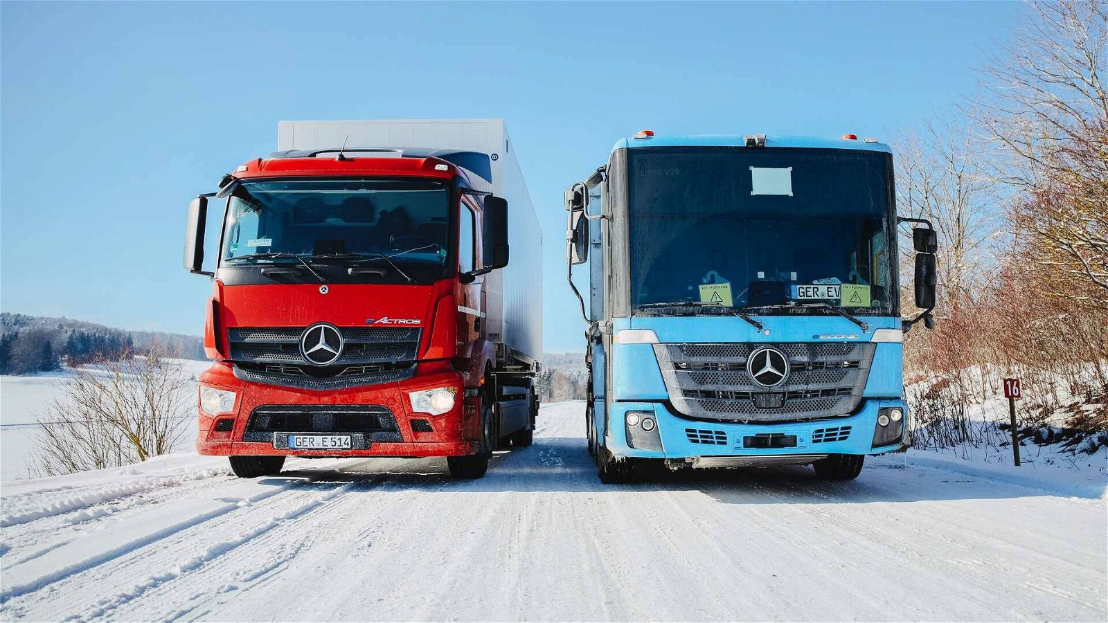Immagine di Mercedes Benz, eActros ed eEconic affrontano alcuni test su neve 