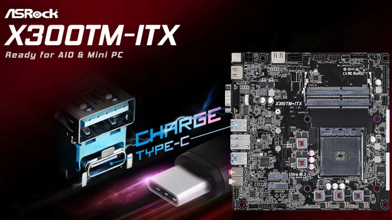 Immagine di ASRock, questa scheda madre Thin Mini-ITX offre alcune porte particolari