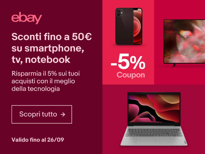 Immagine di eBay: sconti fino a 50€ su smartphone, notebook e TV, grazie a questo coupon!