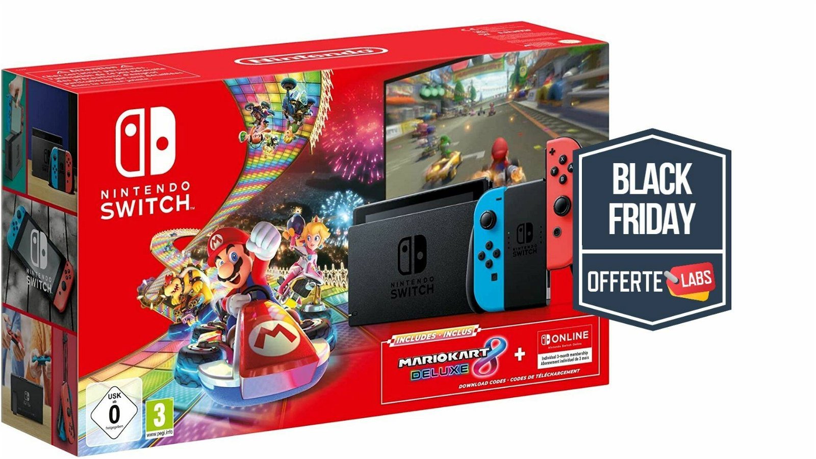 Immagine di Nintendo Switch Bundle Deluxe con Mario Kart 8 e 3 mesi di abbonamento Switch Online a meno di 300 euro!