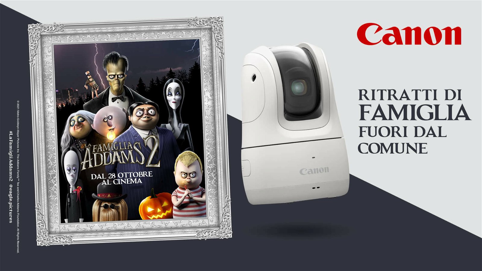 Immagine di Canon Italia mostruosamente al fianco de "La Famiglia Addams 2"