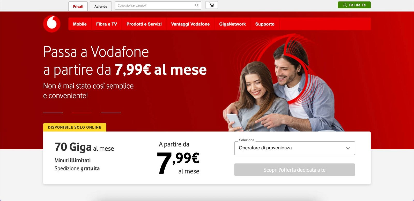 Immagine di Passa a Vodafone entro il 29 novembre: 70GB e minuti illimitati da 7,99€/mese!