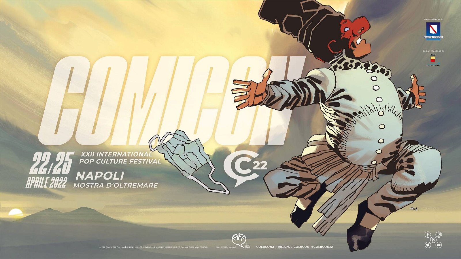 Immagine di Primi ospiti e manifesto del Napoli Comicon 2022 firmato da Frank Miller