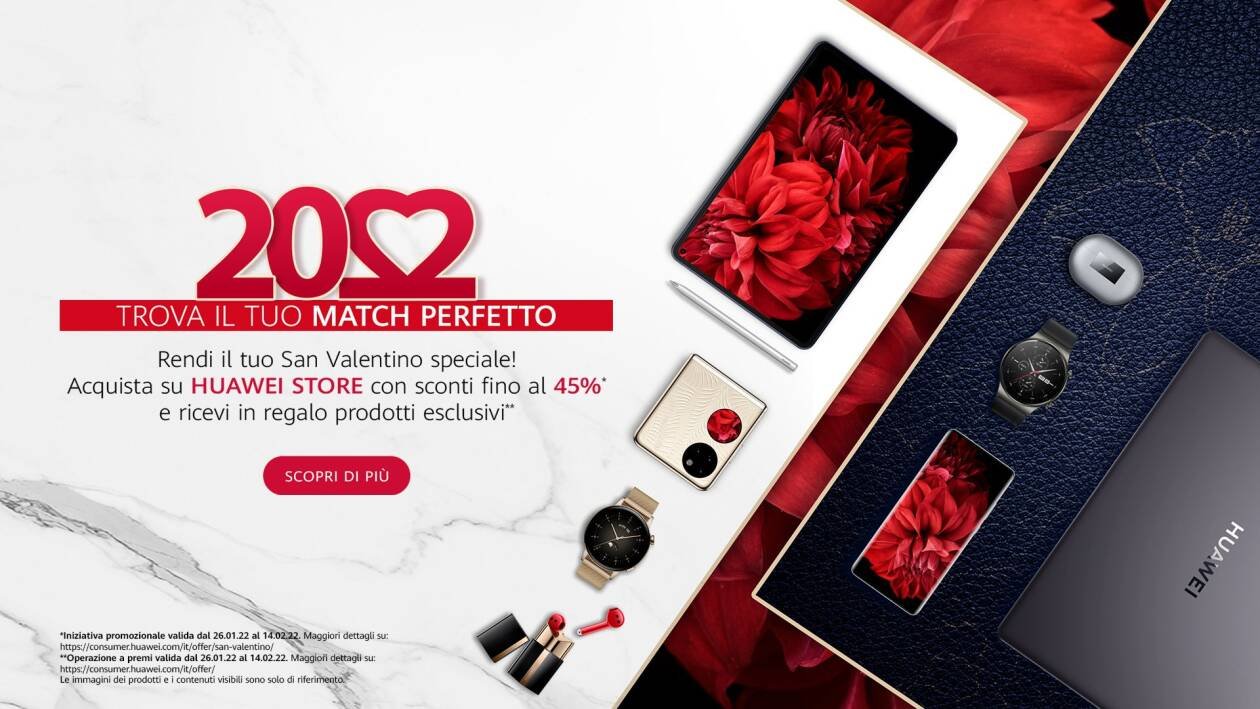 Immagine di Sconti fino al 45% e regali esclusivi, rendi speciale San Valentino con Huawei!
