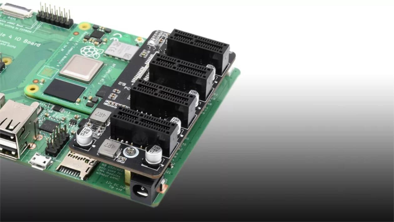 Immagine di Raspberry Pi CM4 quadruplica gli slot PCIe grazie a questa scheda