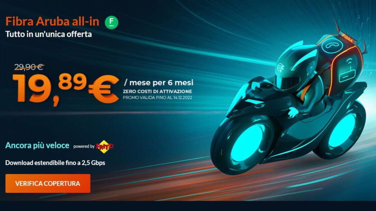 Immagine di Fibra Aruba FTTH 2,5 Gbps scontata per 6 mesi e router FRITZ!Box 5530 incluso!