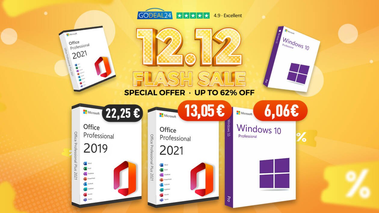 Immagine di Windows 10 e Office 2021 a prezzi scontatissimi, e altri sconti su GoDeal24 per il Double 12